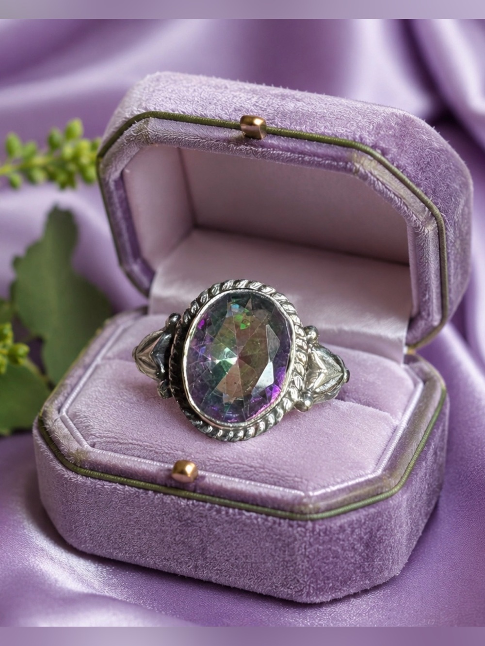 🤩Ring Mystical Topaz 925 Sterling Silver Setting Band Heart Accent